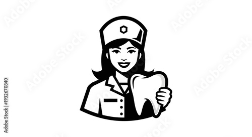 Dentist Illustration Holding Tooth in Hand.