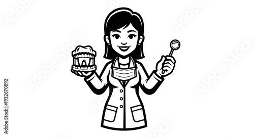 Female Baker Holding Cake and Spoon.