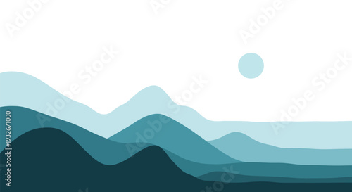 Mountain landscape in minimalist style with blue gradient and soft lighting for digital background