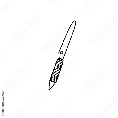 Silhouette of classic letter opener with pointed blade and ribbed handle on pristine white background – elegant office decor graphic illustration