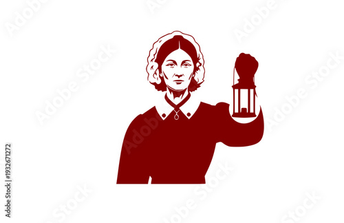 Florence Nightingale with Lantern Silhouette, Nursing History Vector Sticker, Medical Pioneer and Health Care Icon