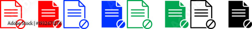 File access denied icons showing document and restriction symbol in different colors and set styles