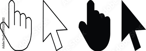 Set of computer mouse cursor arrow and hand pointer icons
