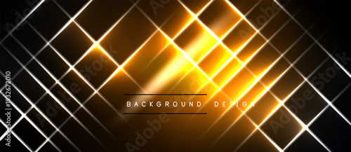 Abstract geometric pattern. Bright lines intersect forming diamond shapes over dark background. Golden glow radiates from center.