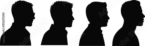 Close-up Silhouettes of Four Men's Heads in Profile View male