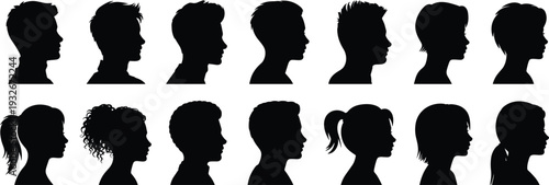 Diverse Male and Female Silhouettes in Profile View Collection head