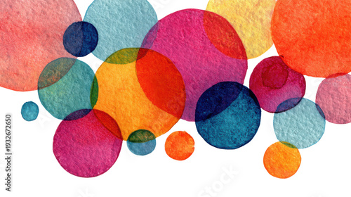Abstract colorful watercolor circles overlapping artistic background texture design element isolated transparent background