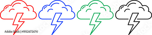 Thunderstorm cloud icon set in multiple colors representing storm lightning and meteorology concepts