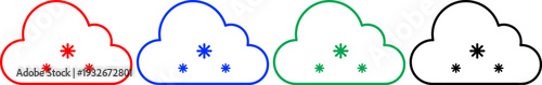 Cloud with snow icon set in red blue green and black colors for winter weather forecast applications