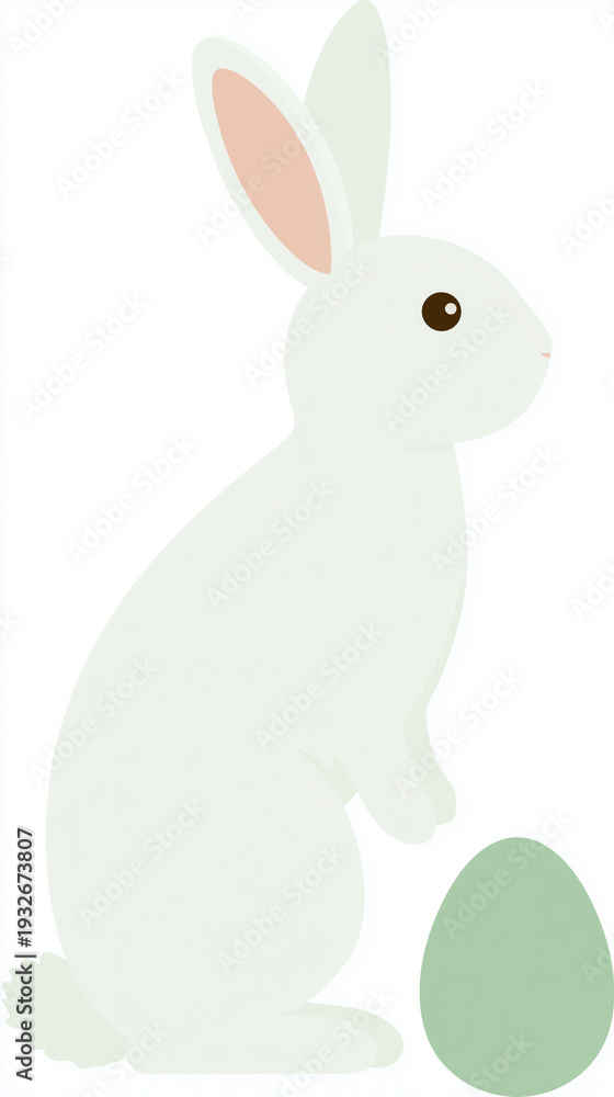 Obraz premium Cute illustration of a white rabbit next to an Easter egg, perfect for Easter celebrations and seasonal design projects.