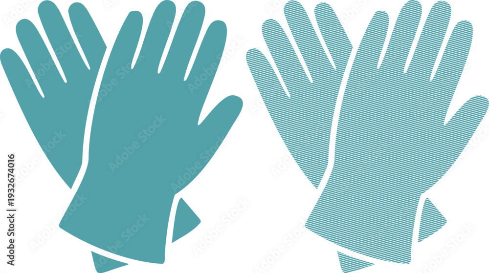 Obraz premium Two teal gloves one solid one striped blue green hand