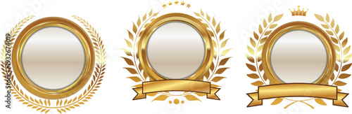 Three gold framed mirrors with laurel wreaths and ribbons