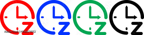 Clock with letter z icons set in multiple colors representing sleep time alarm and rest periodicity