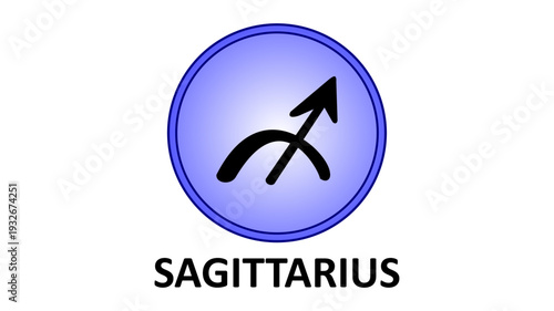 Sagittarius zodiac sign icon blue circle.