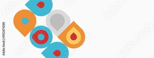 Colorful abstract shapes form playful design. Letters overlap, creating dynamic visual impact. Simple geometry, modern aesthetic.