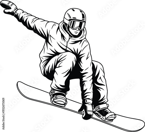 Dynamic snowboarder in action - minimalist vector art