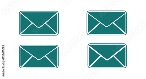 Four teal envelope icons arranged in a square formation on white