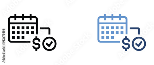 Subscription billing multi purpose icon set, automatic payment, monthly billing cycle and invoice icons, vector collection for finance dashboards