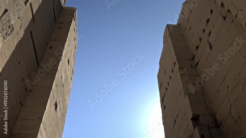 Located at the Karnak Temple Complex in Luxor, Egypt, this clip captures the sheer verticality of the temple's pylons.