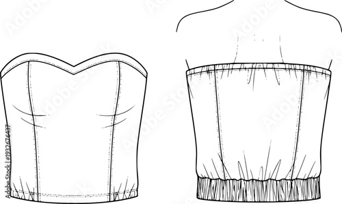 Strapless Tube Top Fashion Technical Drawing - Elastic Bodice Apparel Flat Sketch Vector