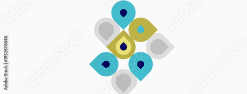 Abstract geometric shapes, blue, gold, gray. Minimalist design on white background. Simple pattern, modern aesthetic.