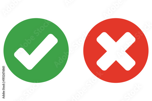 Check, mark icon button set featuring check box icon with right and wrong buttons, yes or no checkmark symbols, approval and rejection signs, modern flat vector