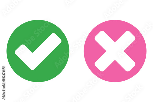 Check, box icon set with right and wrong buttons, yes and no checkmark icons, confirmation and cancel symbols, user interface elements, clean vector design
