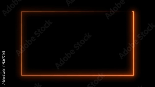 Neon Rectangle Picture Frame Icon Animation Glowing orange Color neon box round shape screen rotation border frame effect seamless footage smooth line wallpaper on black background