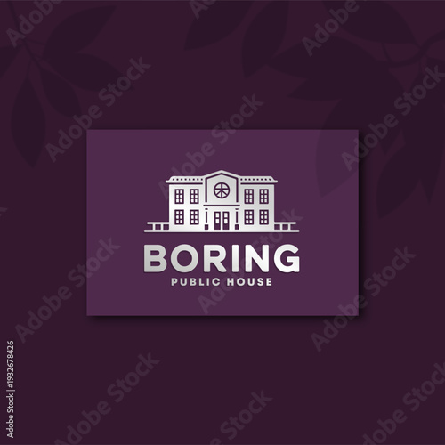 Elegant logo design featuring a classic building with the word "BORING" prominently displayed