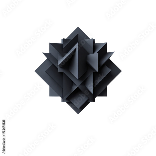 An intricate geometric design featuring layered triangular shapes on transparent background