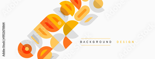 Abstract design features overlapping orange circles, text elements. Minimalist style, clean lines, modern aesthetic. Background suggests digital creation.