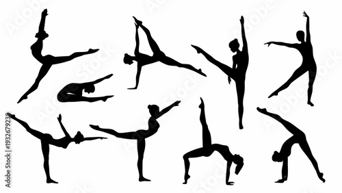 Dancers in dynamic poses, elegant silhouettes in motion