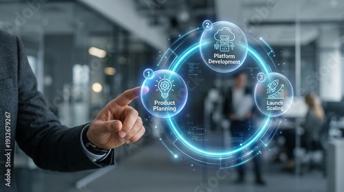 Businessman engaging with product planning and development process in modern office