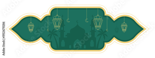 Decorative illustration of mosque in ornate frame, ideal for Ramadan and Eid greeting cards, banners, and holiday marketing