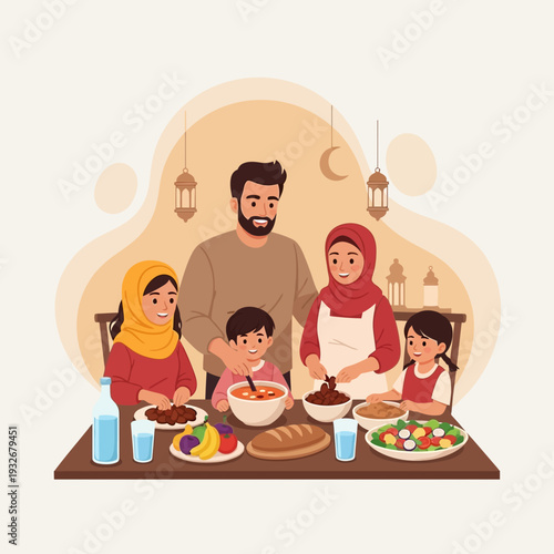 Family Gathering Around the Dinner Table with Food and Drinks at Home