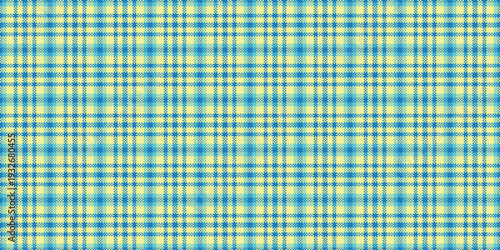 Production vector textile tartan, cyan seamless fabric pattern. Store background texture plaid check in yellow and cyan colors.