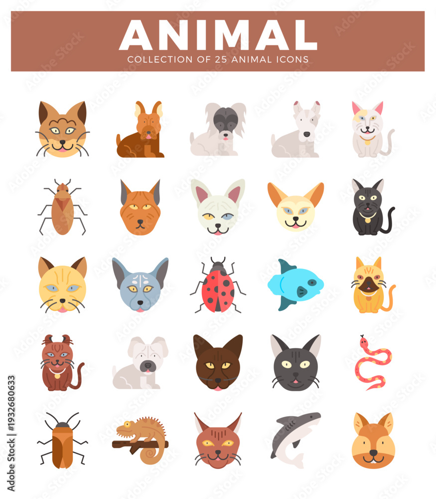 Obraz premium flat animal icons on a white background