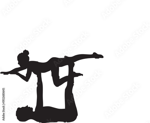 Minimalist Silhouette Vector of Acro Yoga Base and Flyer Duo Pose