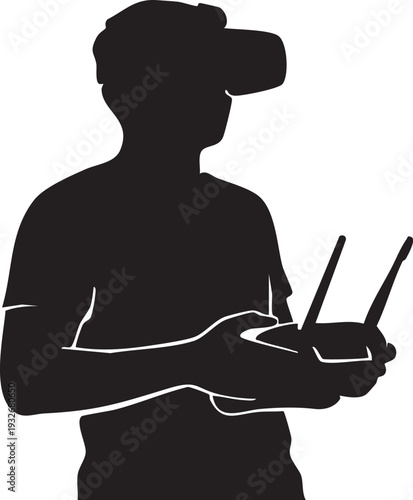 Silhouette Vector of Drone Racer with FPV Goggles and Controller