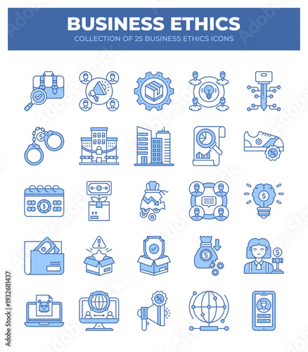 Collection of 25 Business Ethics Icons. A Guide to Ethical Business Practices