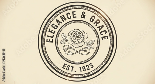 Elegant vintage emblem featuring a rose and the words Elegance and Grace.