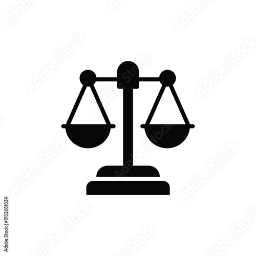 Black silhouette of a balance scale icon, representing justice, law, equilibrium, and making decisions.