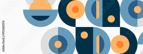 Abstract geometric shapes, circles, arcs, muted colors. Minimalist design, modern aesthetic, clean lines, simple composition.