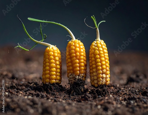Sprouted Corn Cobs in Soil - A Symbol of Growth.