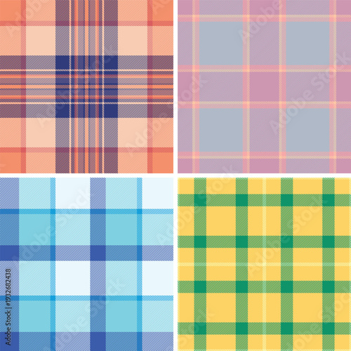 Christmas plaid pattern set optimized for posters. Strong tartan rhythm attracts attention in seasonal displays. Vector scalability enables size freedom.