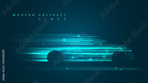 Sport car on hi-speed motion moving concep. Futuristic glowing blue ray. Graphic concept for your design