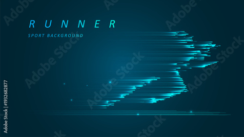 Abstract runner sprinting with speed motion. Futuristic glowing blue ray. Graphic concept for your design