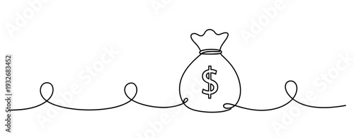Minimalist money bag drawing with dollar symbol and line design. No editable stroke