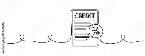 Simple line drawing of a credit document with percentage symbol highlighting interest rates. No editable stroke