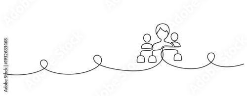 Continuous line art of three connected people. No editable stroke